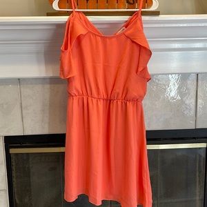 Small Coral Charming Charlie’s Off-the-Shoulder Mini Dress